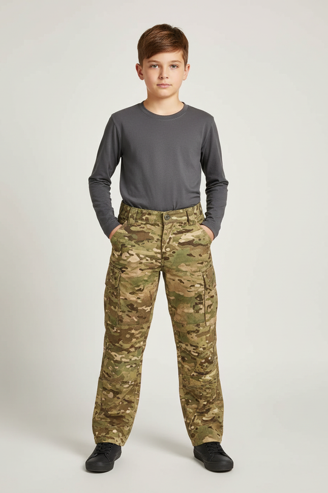 Pantalon Cargo Camouflage Militaire Enfant Multipoches Résistant - Multicolore Toile