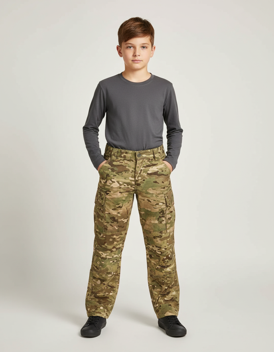 Pantalon Cargo Camouflage Militaire Enfant Multipoches Résistant - Multicolore Toile