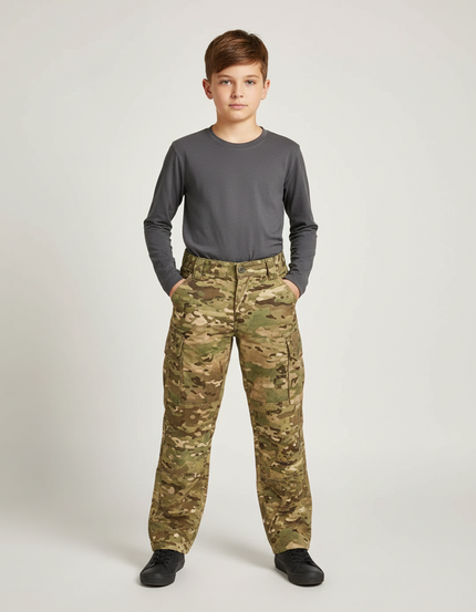 Pantalon Cargo Camouflage Militaire Enfant Multipoches Résistant - Multicolore Toile