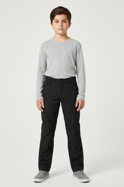 Pantalon Cargo Noir Multipoches Enfant Léger Respirant - Polyester