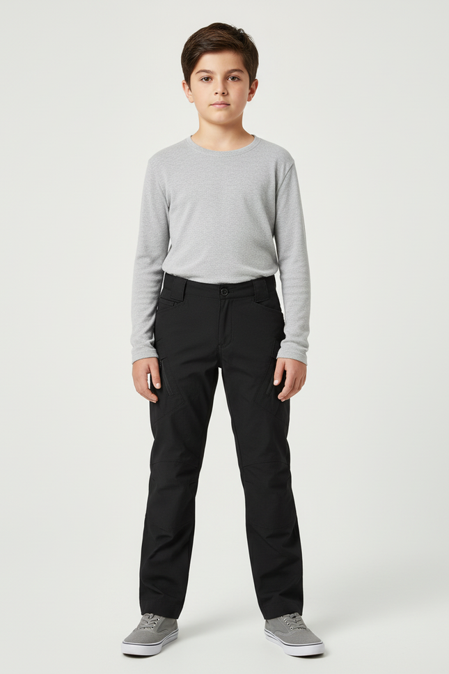 Pantalon Cargo Noir Multipoches Enfant Léger Respirant - Polyester