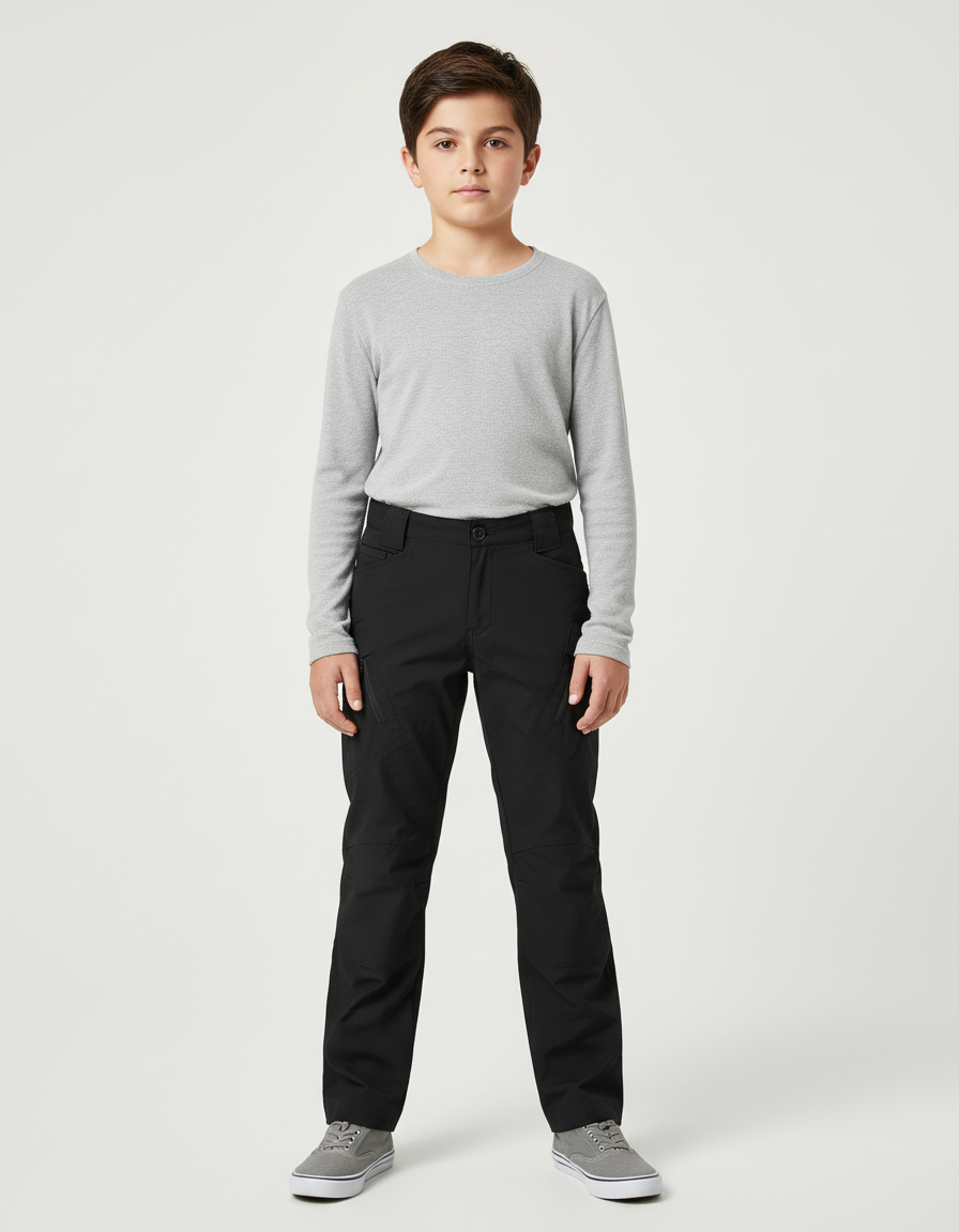 Pantalon Cargo Noir Multipoches Enfant Léger Respirant - Polyester