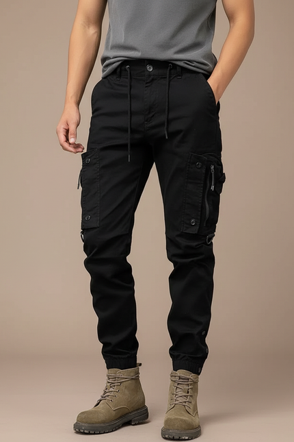 Pantalon Cargo Noir Homme Slim Multipoches Décontracté - Toile