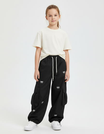 Pantalon Cargo Noir Couture Blanche - Polyester
