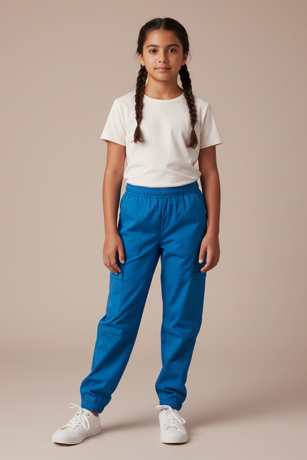 Pantalon Cargo Bleu Ample Coton Multi-Poches Enfant