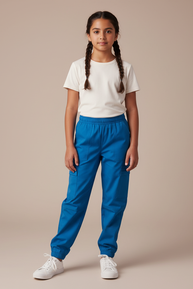 Pantalon Cargo Bleu Ample Coton Multi-Poches Enfant