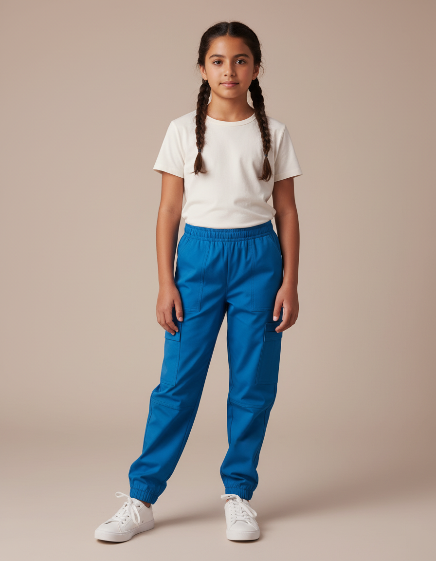 Pantalon Cargo Bleu Ample Coton Multi-Poches Enfant
