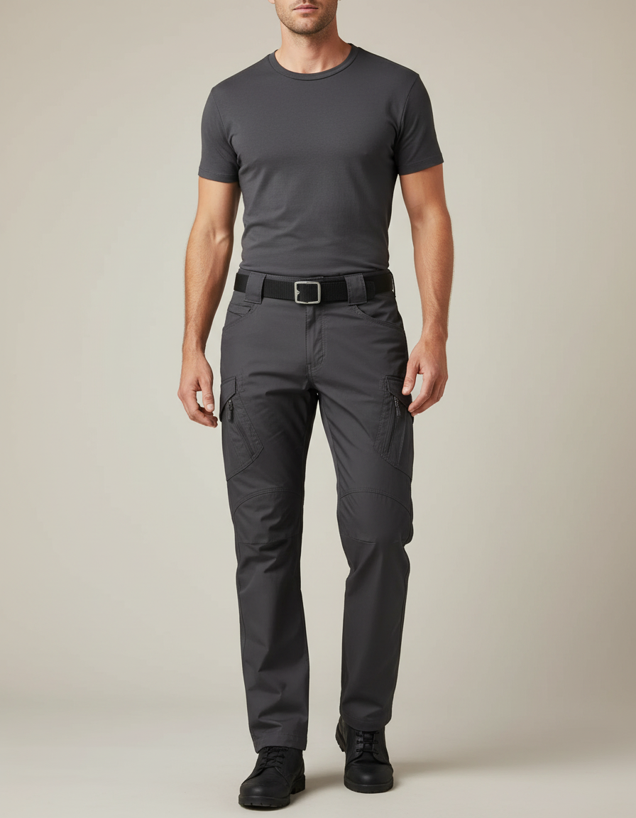 Pantalon Cargo Gris Homme Tactique Résistant Multi-Poches - Polyester