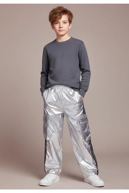 Pantalon Cargo Argenté Brillant Ample Pailleté Enfant - Polyester