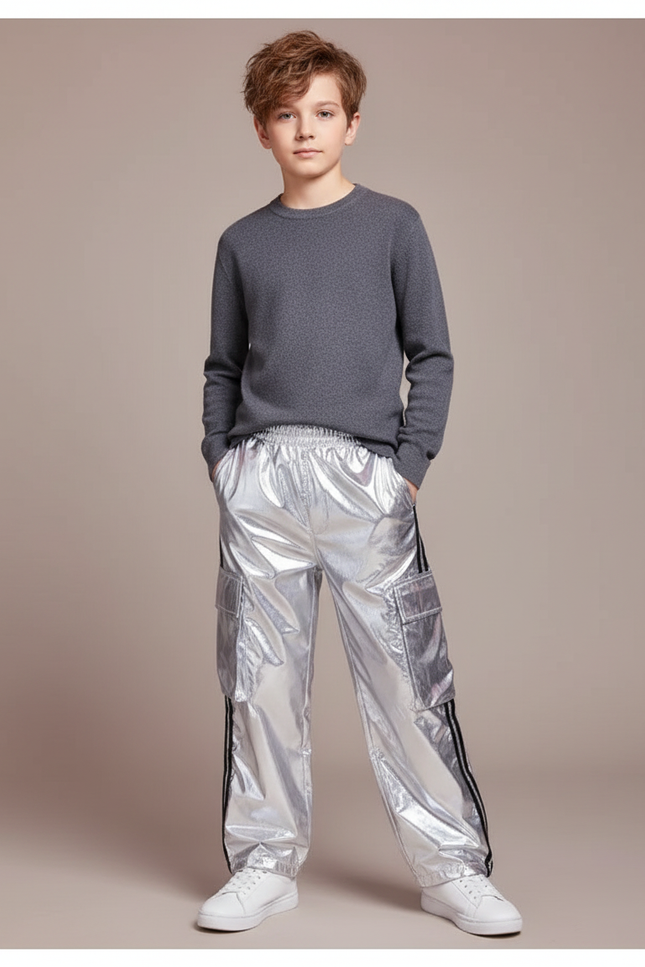 Pantalon Cargo Argenté Brillant Ample Pailleté Enfant - Polyester
