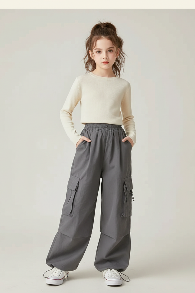 Pantalon Cargo Gris Ample Multipoches Style Urbain - Polyester