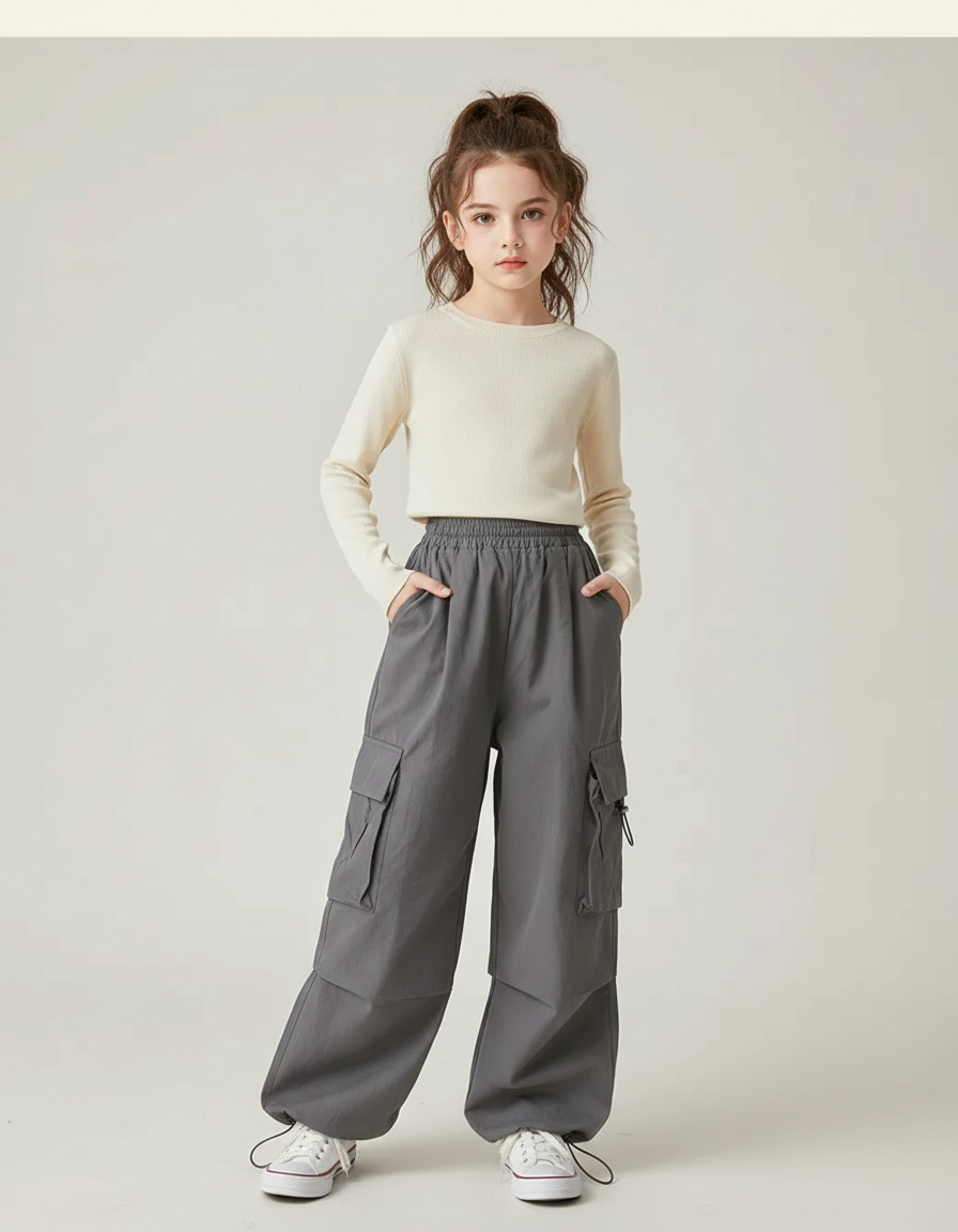 Pantalon Cargo Gris Ample Multipoches Style Urbain - Polyester