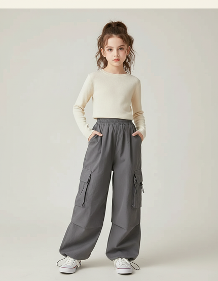 Pantalon Cargo Gris Ample Multipoches Style Urbain - Polyester