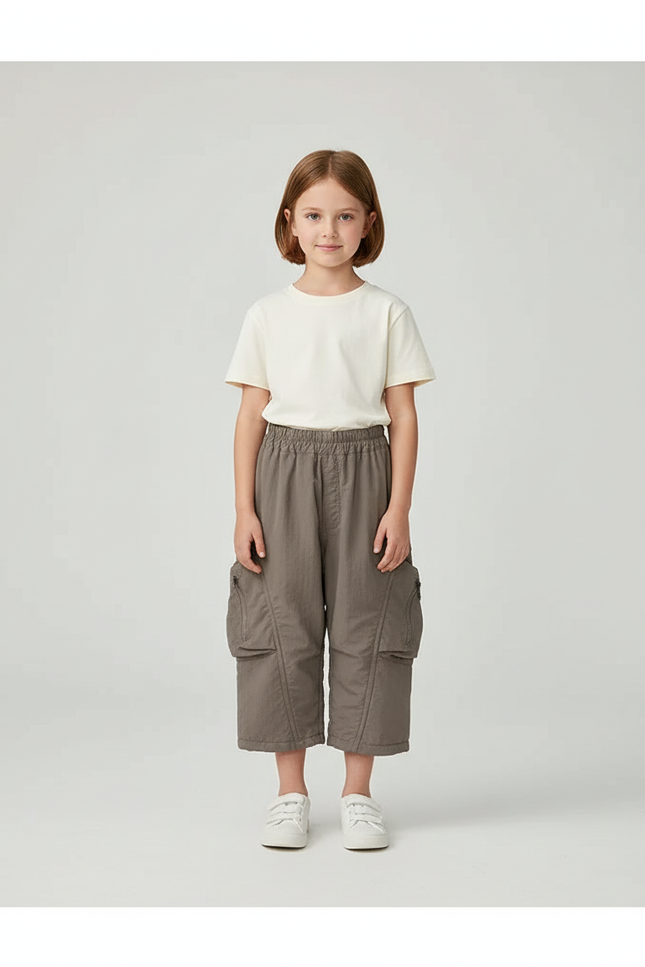 Pantalon Cargo Enfant Ample Gris Chaud - Polyester