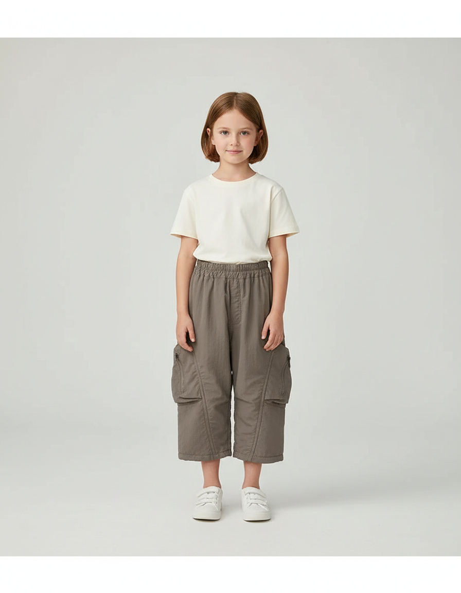 Pantalon Cargo Enfant Ample Gris Chaud - Polyester
