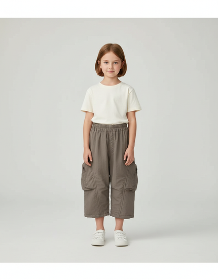 Pantalon Cargo Enfant Ample Gris Chaud - Polyester