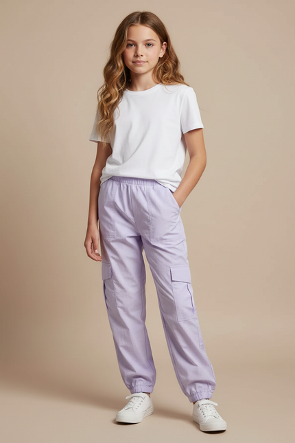 Pantalon Cargo Violet Ample Fille Coton Décontracté