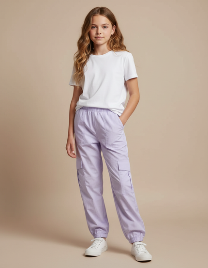 Pantalon Cargo Violet Ample Fille Coton Décontracté