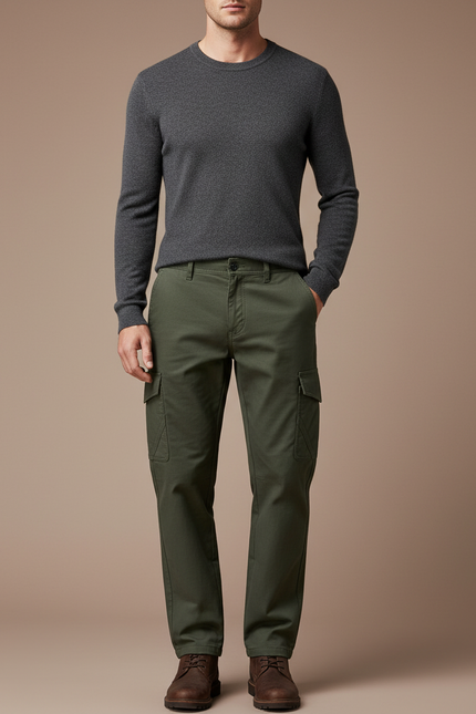 Pantalon Cargo Homme Vert - Kaki Gabardine