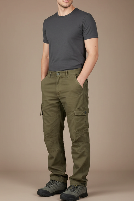 Pantalon Cargo Kaki Multipoches Coton Homme Tactique - Toile