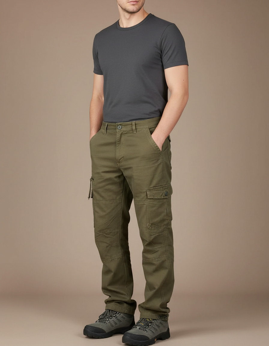 Pantalon Cargo Kaki Multipoches Coton Homme Tactique - Toile