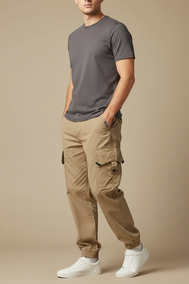 Pantalon Cargo Kaki Coton Jogger Décontracté Homme