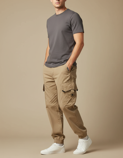 Pantalon Cargo Kaki Coton Jogger Décontracté Homme