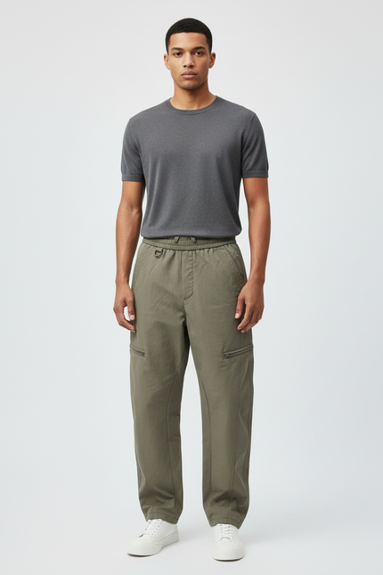 Pantalon Cargo Kaki Ample Décontracté Multipoches Homme - Toile