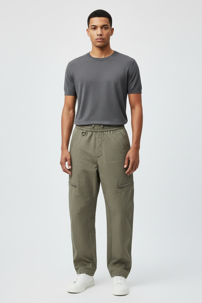 Pantalon Cargo Kaki Ample Décontracté Multipoches Homme - Toile