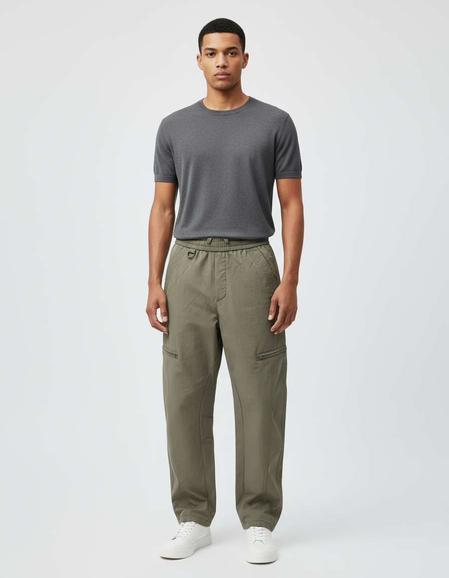 Pantalon Cargo Kaki Ample Décontracté Multipoches Homme - Toile