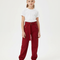 Pantalon Cargo Rouge Ample Multipoches Décontracté Ceinturé - Gabardine