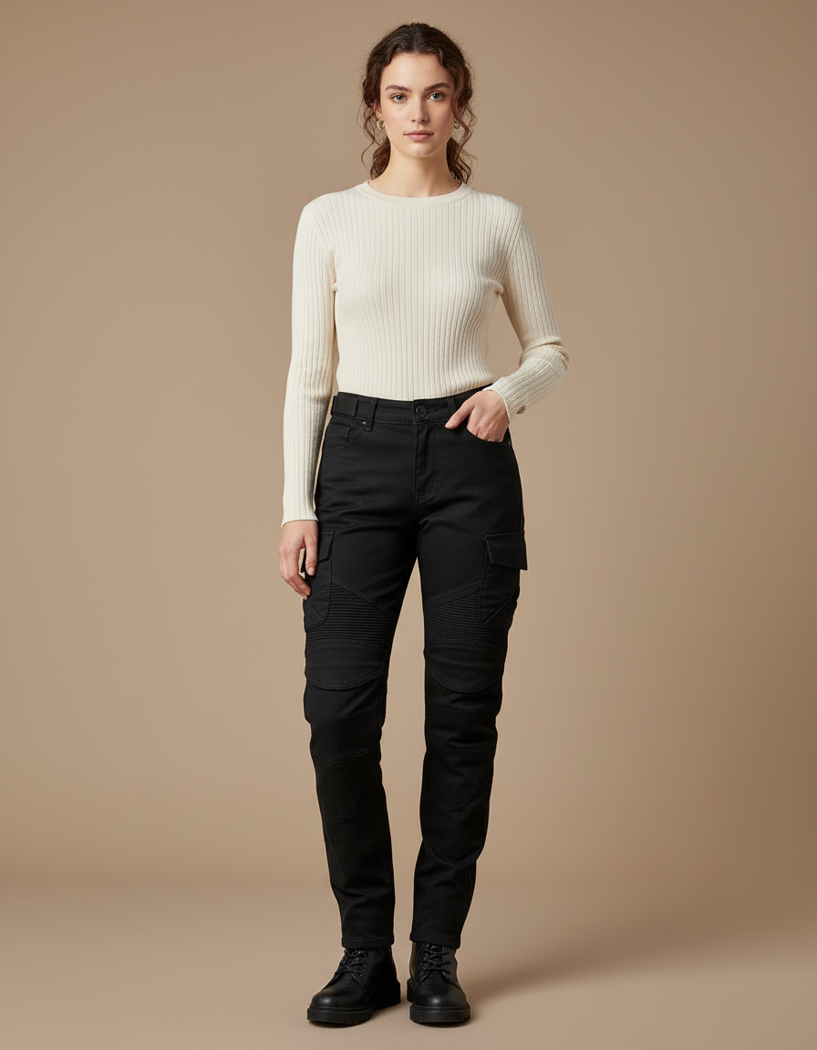 Pantalon Cargo Noir Femme Slim Motard Coton