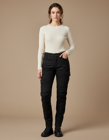 Pantalon Cargo Noir Femme Slim Motard Coton
