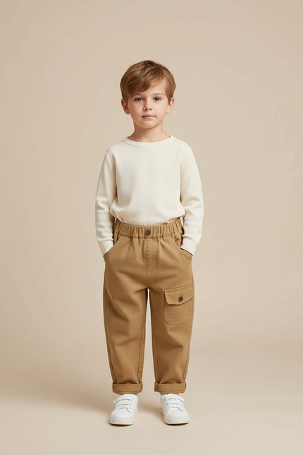 Pantalon Cargo Bouton Pression - Camel Toile