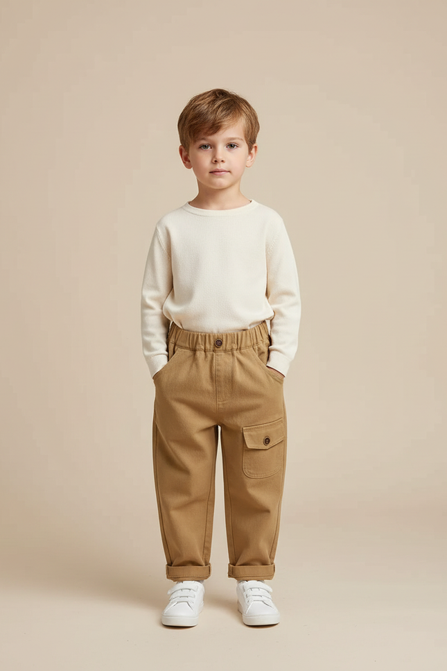 Pantalon Cargo Bouton Pression - Camel Toile