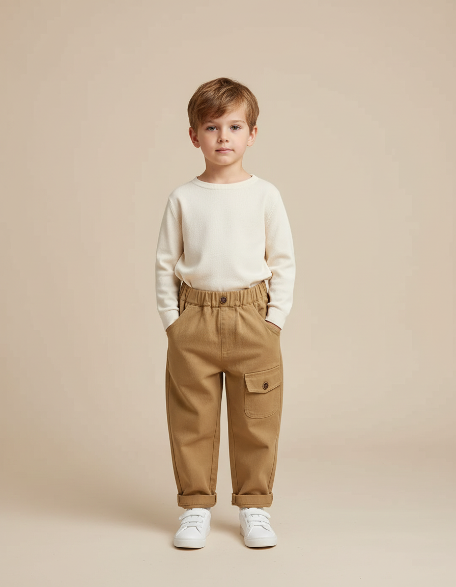 Pantalon Cargo Bouton Pression - Camel Toile