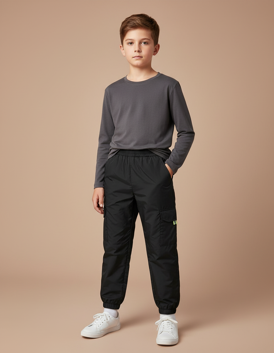Pantalon Cargo Noir Décontracté Coton Garçon - Polyester