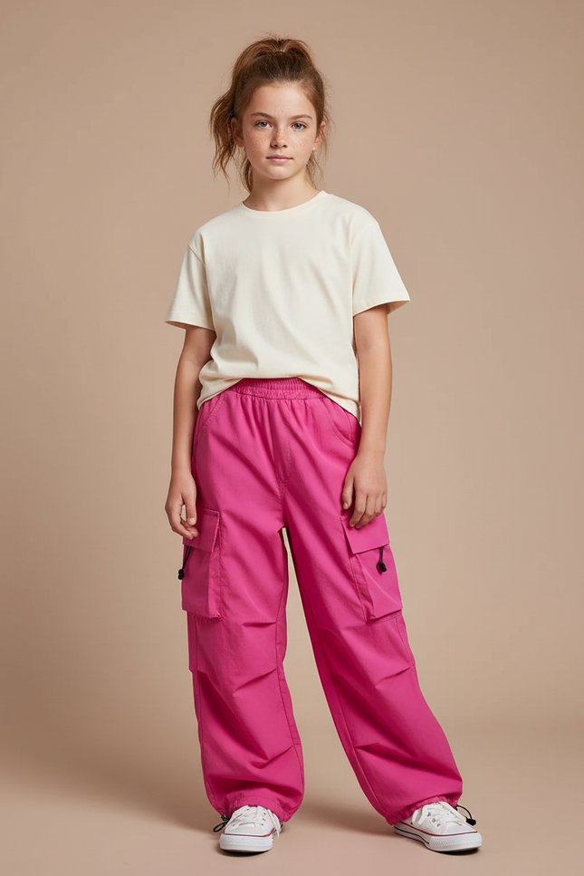 Pantalon Cargo Fille Rose Parachute - Polyester