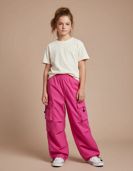 Pantalon Cargo Fille Rose Parachute - Polyester