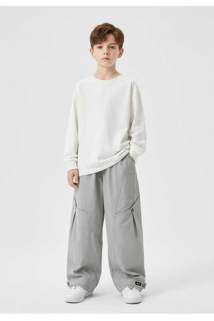 Pantalon Cargo Gris Ample Multipoches Décontracté Enfant Urbain - Gabardine