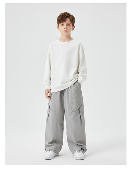 Pantalon Cargo Gris Ample Multipoches Décontracté Enfant Urbain - Gabardine