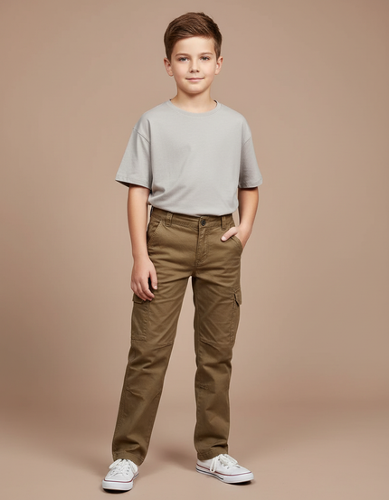 Pantalon Cargo Kaki Droit Coton Multipoches Enfant