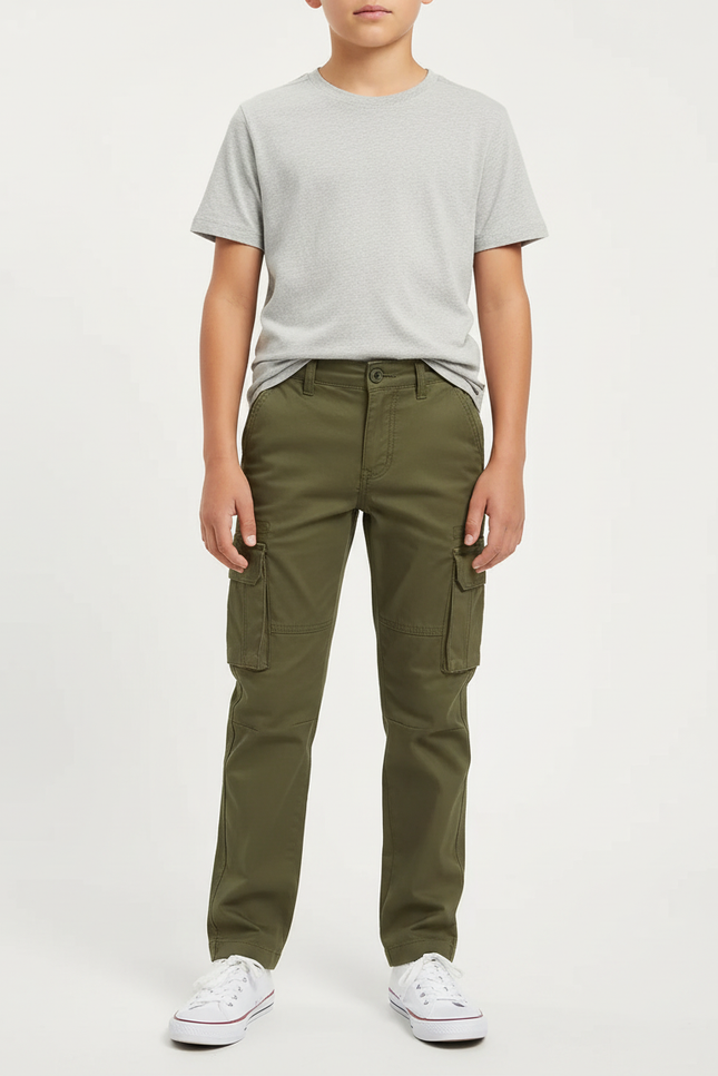 Pantalon Cargo Kaki Droit Multipoches Coton Garçon