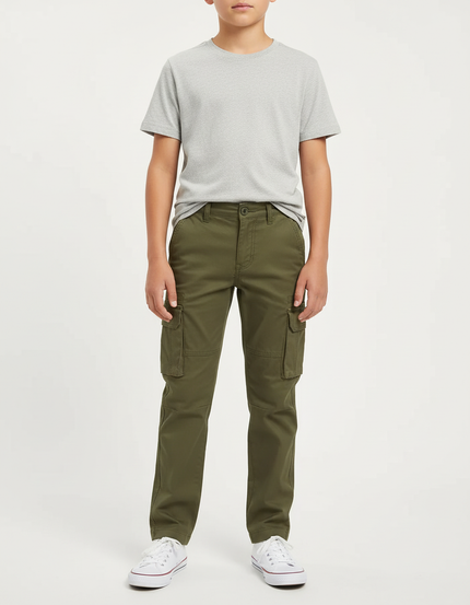 Pantalon Cargo Kaki Droit Multipoches Coton Garçon