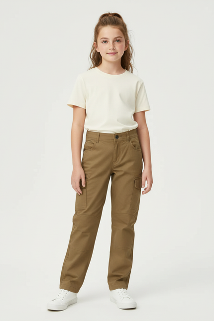 Pantalon Cargo Kaki Enfant Multipoches Coton Coupe Droite - Toile