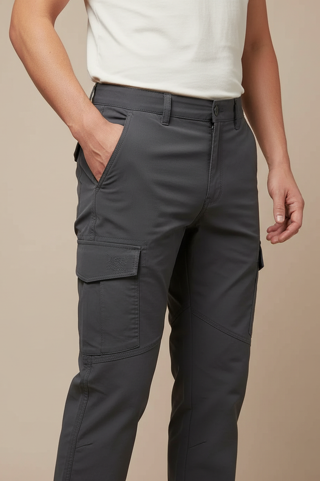 Pantalon Cargo Gris Multipoches Décontracté Homme - Polyester