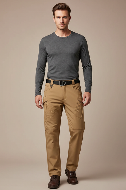 Pantalon Cargo Homme Kaki Élastique Hiver Multipoches - Polyester