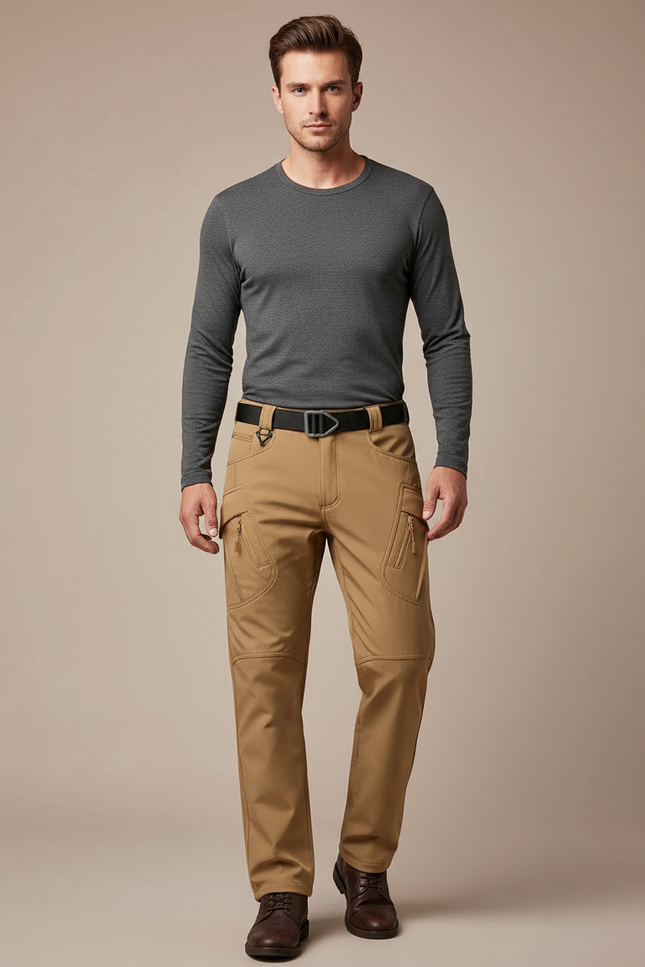 Pantalon Cargo Homme Kaki Élastique Hiver Multipoches - Polyester