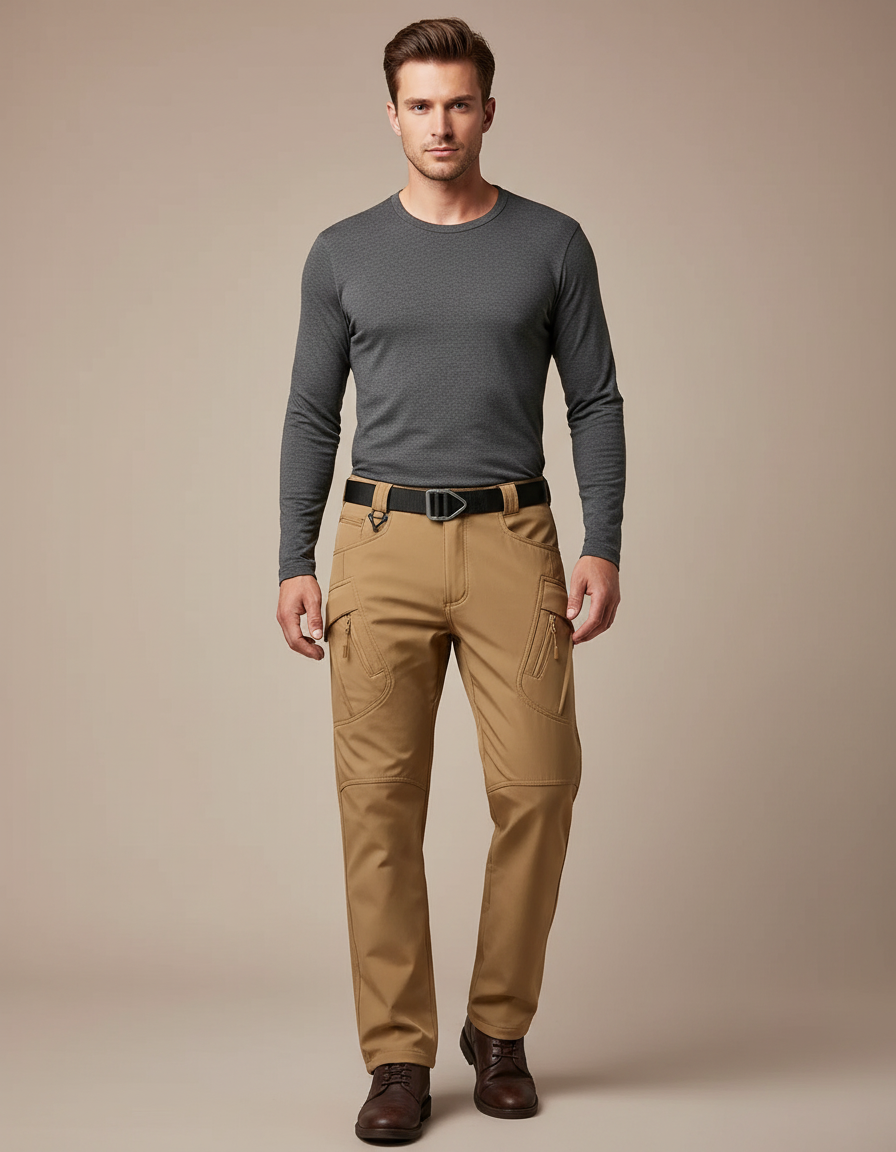 Pantalon Cargo Homme Kaki Élastique Hiver Multipoches - Polyester