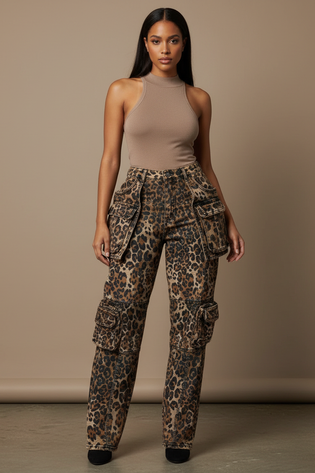 Pantalon Cargo Leopard Femme - Imprimé Jean